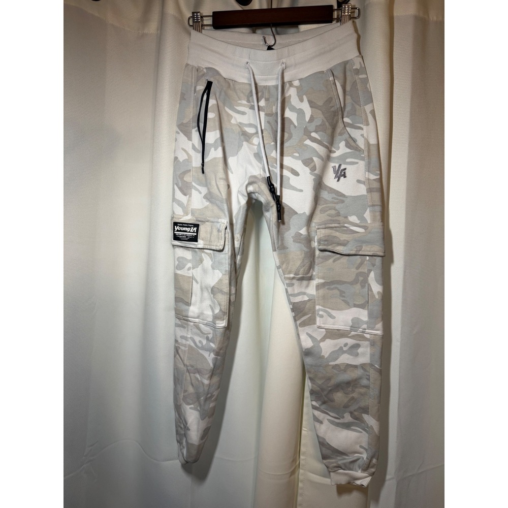 YoungLA Cargo Jogger Sweatpants Men's Small White Gray Camo Tactical Athletic